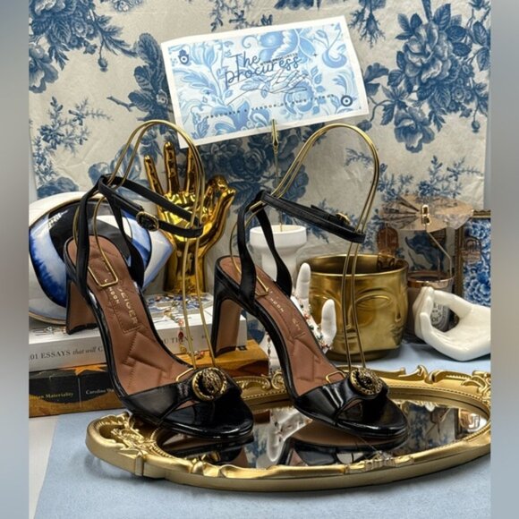 🆕 KURT GEIGER LONDON 🧿 NWOB Chelsea Heel Sandal, Black Patent - Sz 37 US 7 - Picture 2 of 14